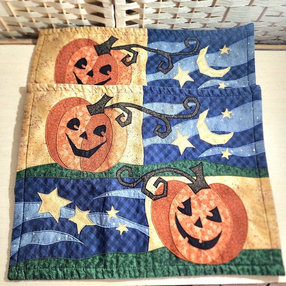 Vintage Fall Applique Placemats Set Of 2 Stars  Halloween Jack-O-Lantern